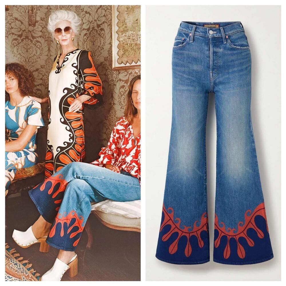 New MOTHER x La DoubleJ The Tomcat Roller Deep in the Pacific Wide Leg Jeans 26”